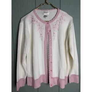 Vintage 90s Pastel Cottagecore Floral Knit Cardigan Women’s Large